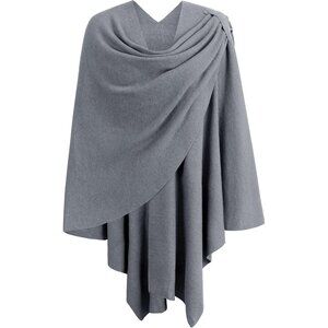 Women's 1-slate Gray Cross Front Poncho Sweater Wrap Knitted Elegant Shawls Cape